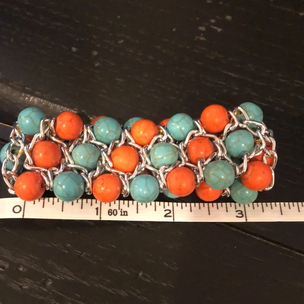 Stretch Bracelet - orange and turquoise - Picture 3 of 4